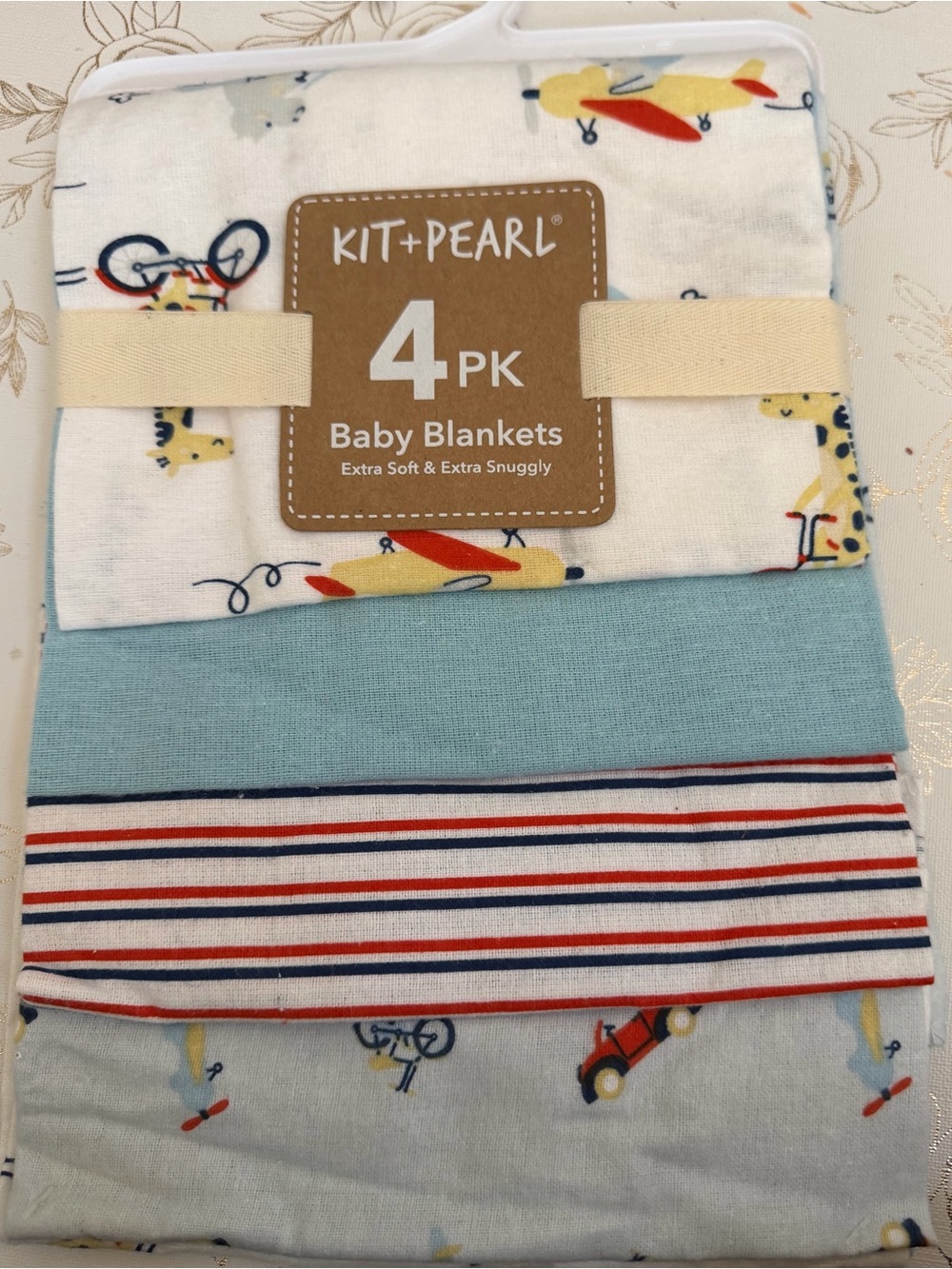 Kit + Pearl 4-Pack Cotton Receiving Baby Blankets 28"x28" Animals Vehicles NWT